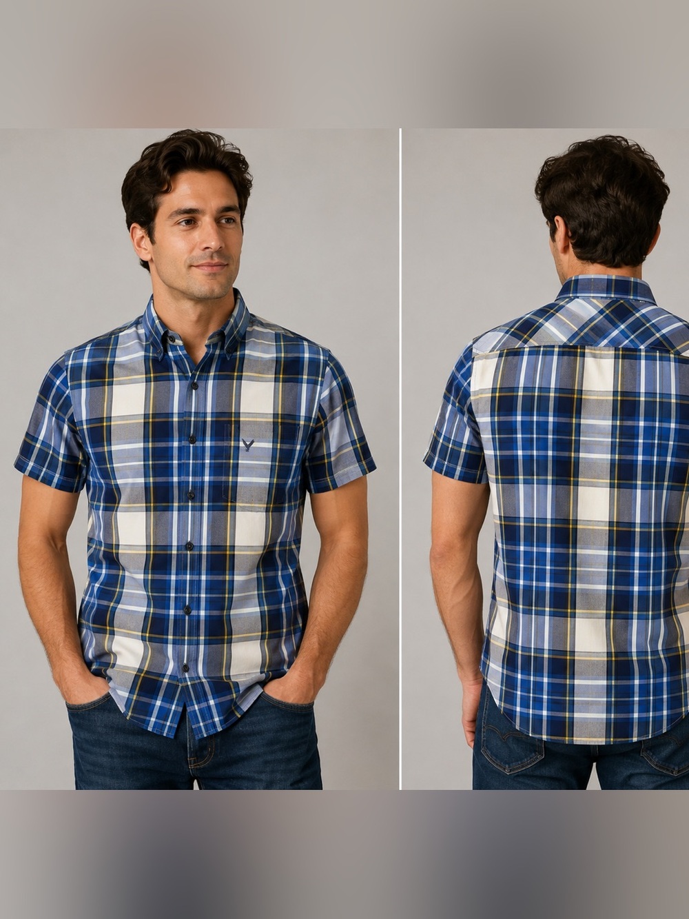 American Eagle Outfitters Men’s Small Plaid Short Sleeve Button Down Shirt Blue